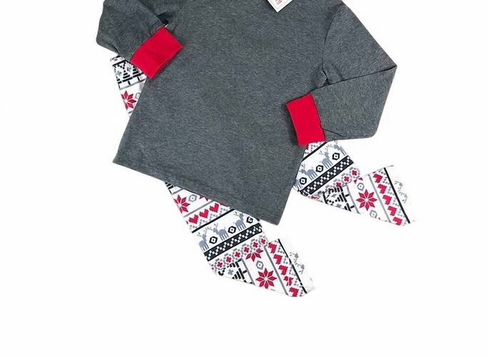 NEW PETE + LUCY kids reindeer loungewear set in grey/ white
